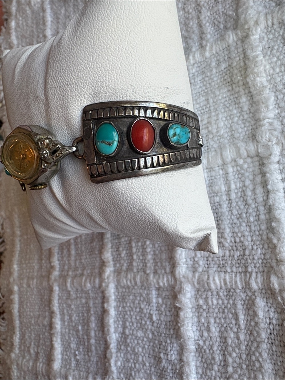 NAVAHO Turquoise & Coral Accent Women's Watch band bracelet.